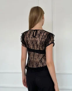 Motel Rocks Lace Tops | Going Out Tops-Champel Top in Wild Rose Lace Black