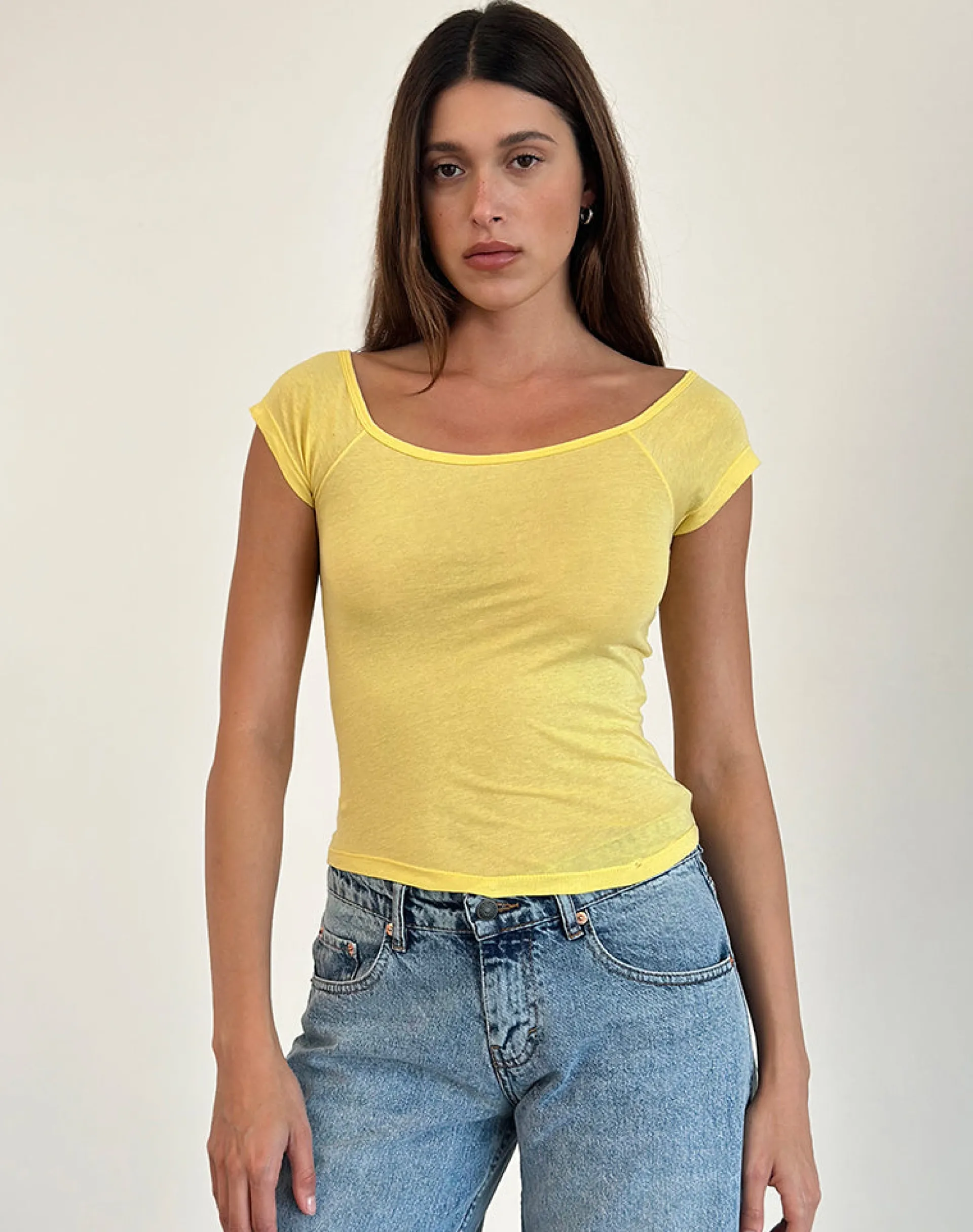 Motel Rocks Basic Tops | Bandeau Tops-Charya Off Shoulder Top in Lemonade