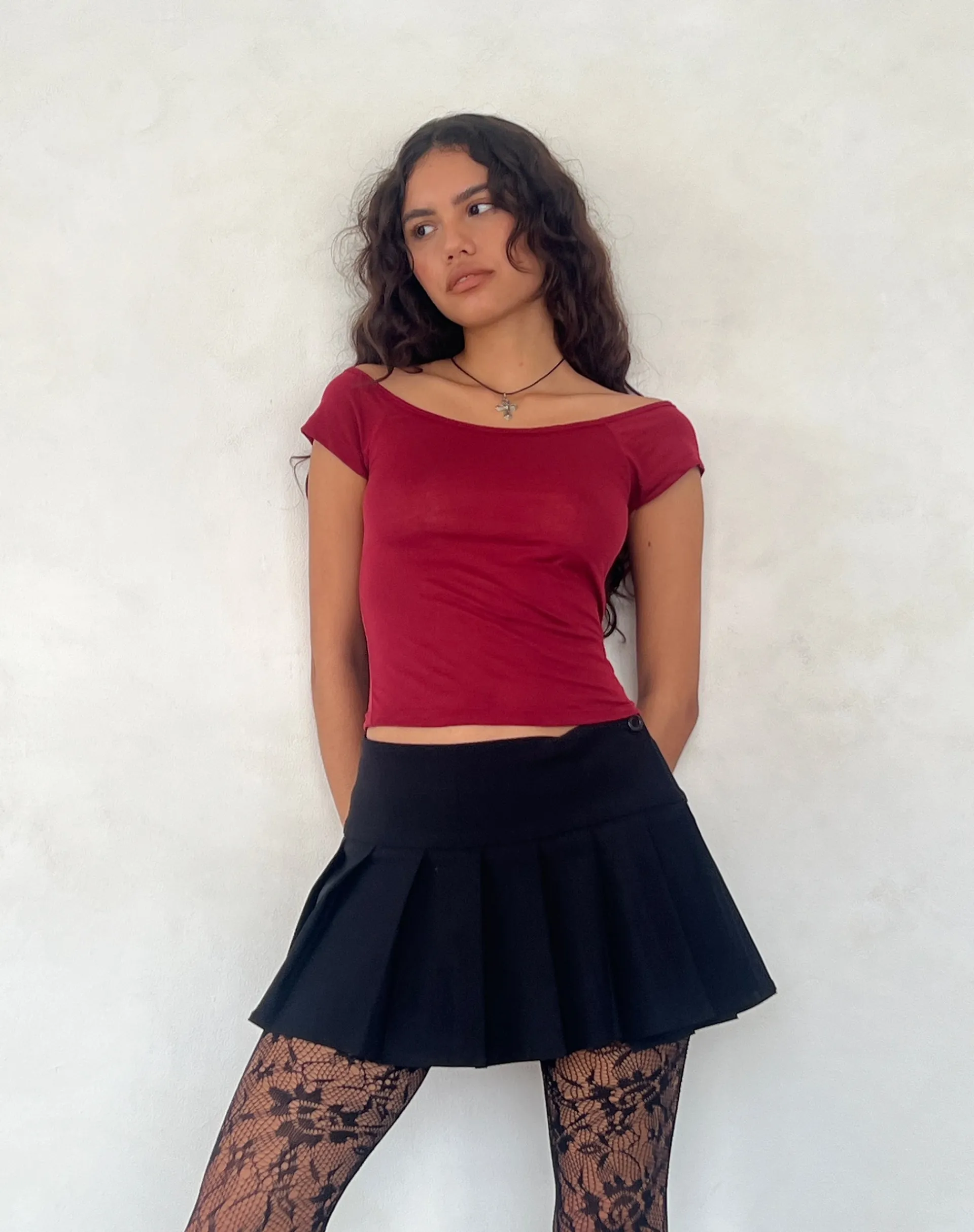Motel Rocks Basics | Basic Tops-Charya Off The Shoulder Top in Adrenaline Red adrenalinered