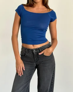 Motel Rocks Basic Tops-Charya Off The Shoulder Top in Dazzling Blue DazzlingBlue