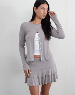 Motel Rocks Co-Ords | Mini Skirts-Chile Mini Skirt in Pointelle Brown