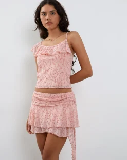 Motel Rocks Vest Tops | Printed Tops-Chira Asymmetric Cami Top in Shadow Floral Pink ShadowFloralPink