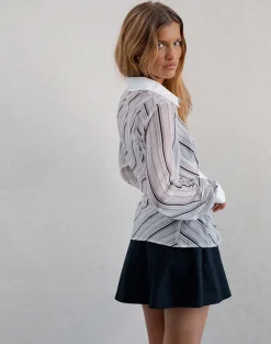 Motel Rocks Shirts And Blouses | Long Sleeve Tops-Christabel Shirt in Diagonal Stripe Tonal Grey DiagonalStripeTonalGrey
