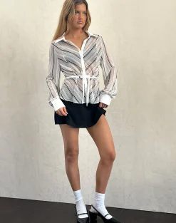 Motel Rocks Shirts And Blouses | Long Sleeve Tops-Christabel Shirt in Diagonal Stripe Tonal Grey DiagonalStripeTonalGrey