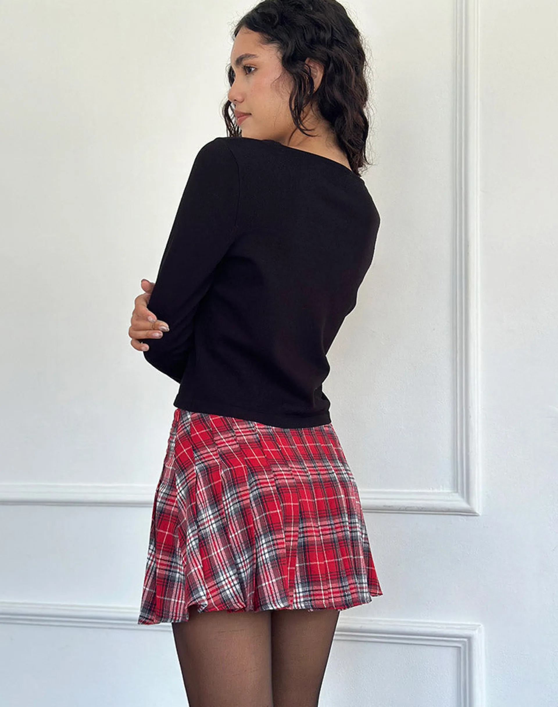 Motel Rocks Tailoring | Printed Skirts-Cida Small Pleat Mini Skirt in Red Check RedCheck