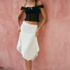 Motel Rocks Midi Skirts-Cinta Low Rise Midi Skirt in Ivory