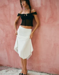 Motel Rocks Midi Skirts-Cinta Low Rise Midi Skirt in Ivory