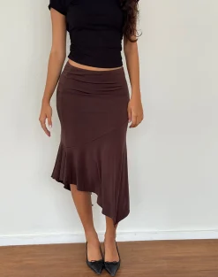 Motel Rocks Basics | Midi Skirts-Cinta Low Rise Midi Skirt in Chocolate