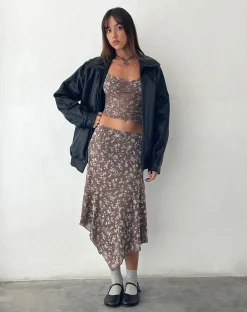 Motel Rocks A Line Skirts-Cinta Low Rise Midi Skirt in Botanist Flock Dark Taupe botanistflockdarktaupe