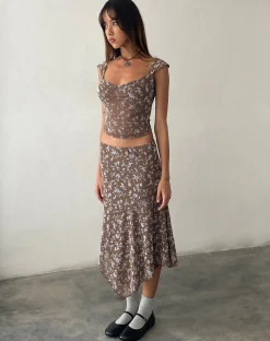 Motel Rocks A Line Skirts-Cinta Low Rise Midi Skirt in Botanist Flock Dark Taupe botanistflockdarktaupe