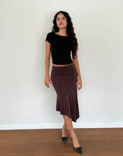 Motel Rocks Basics | Midi Skirts-Cinta Low Rise Midi Skirt in Chocolate