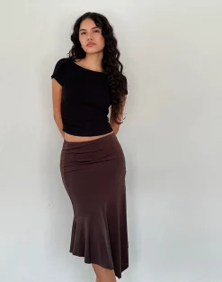 Motel Rocks Basics | Midi Skirts-Cinta Low Rise Midi Skirt in Chocolate