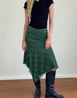 Motel Rocks A Line Skirts | Midi Skirts-Cinta Midi Skirt in Sage Canina Rose Lace SageCaninaRoseLace