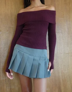Motel Rocks Basics | Jumpers-Circe Knitted Bardot Jumper in Burgundy
