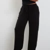 Motel Rocks Basics-Cisa Wide Leg Trouser in Crinkle Black