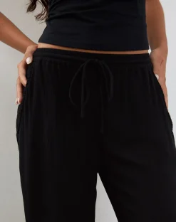 Motel Rocks Basics-Cisa Wide Leg Trouser in Crinkle Black