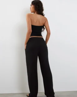 Motel Rocks Basics-Cisa Wide Leg Trouser in Crinkle Black