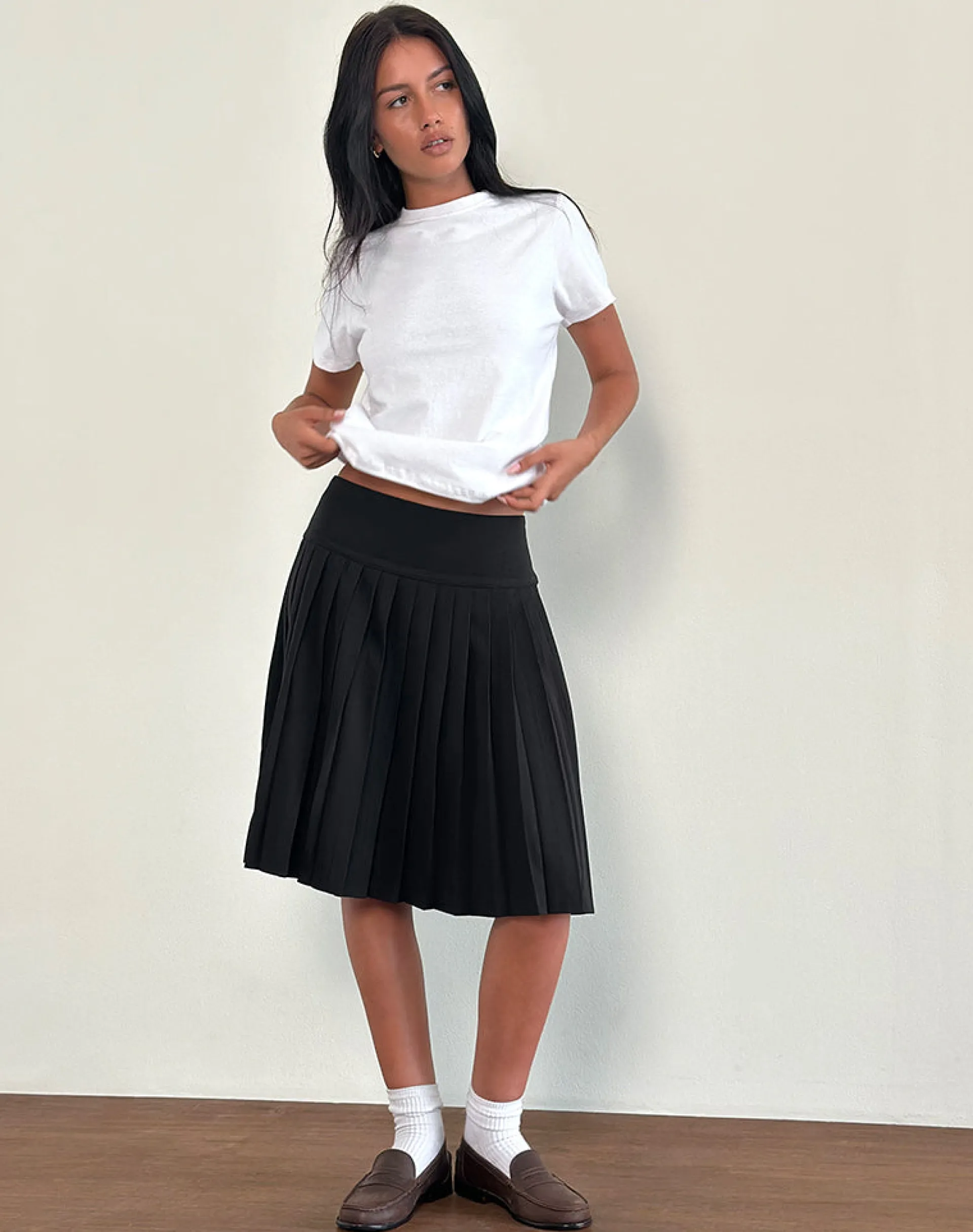 Motel Rocks Pleated Skirts | Midi Skirts-Citrani Pleated Midi Skirt in Black
