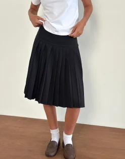 Motel Rocks Pleated Skirts | Midi Skirts-Citrani Pleated Midi Skirt in Black