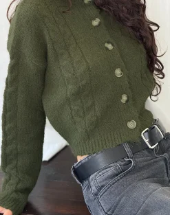 Motel Rocks Cardigans-Claire Knit Cardigan in Forest Green