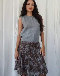 Motel Rocks Printed Skirts | Midi Skirts-Clarita Midi Skirt in Botanical Shadow Brown