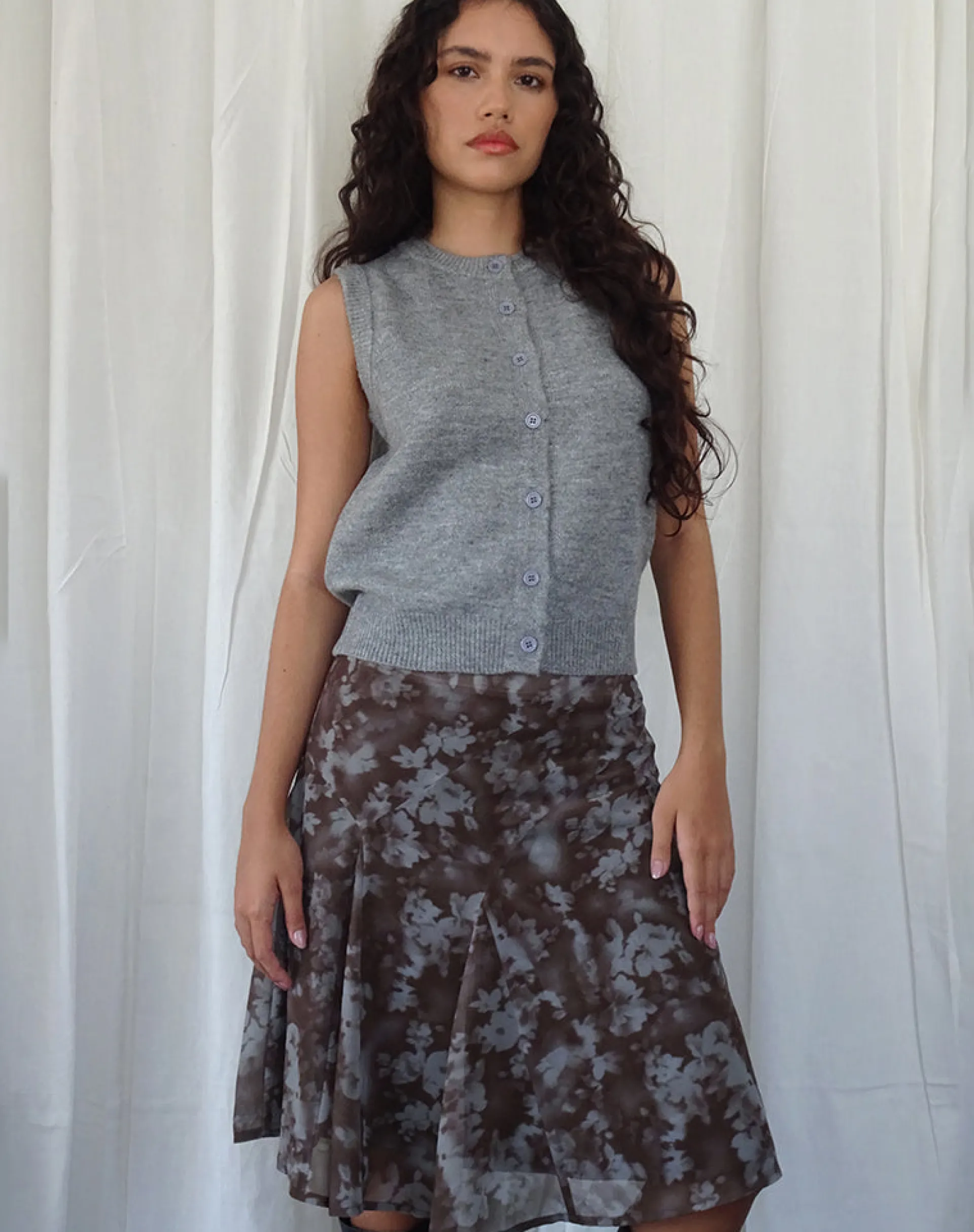 Motel Rocks Printed Skirts | Midi Skirts-Clarita Midi Skirt in Botanical Shadow Brown