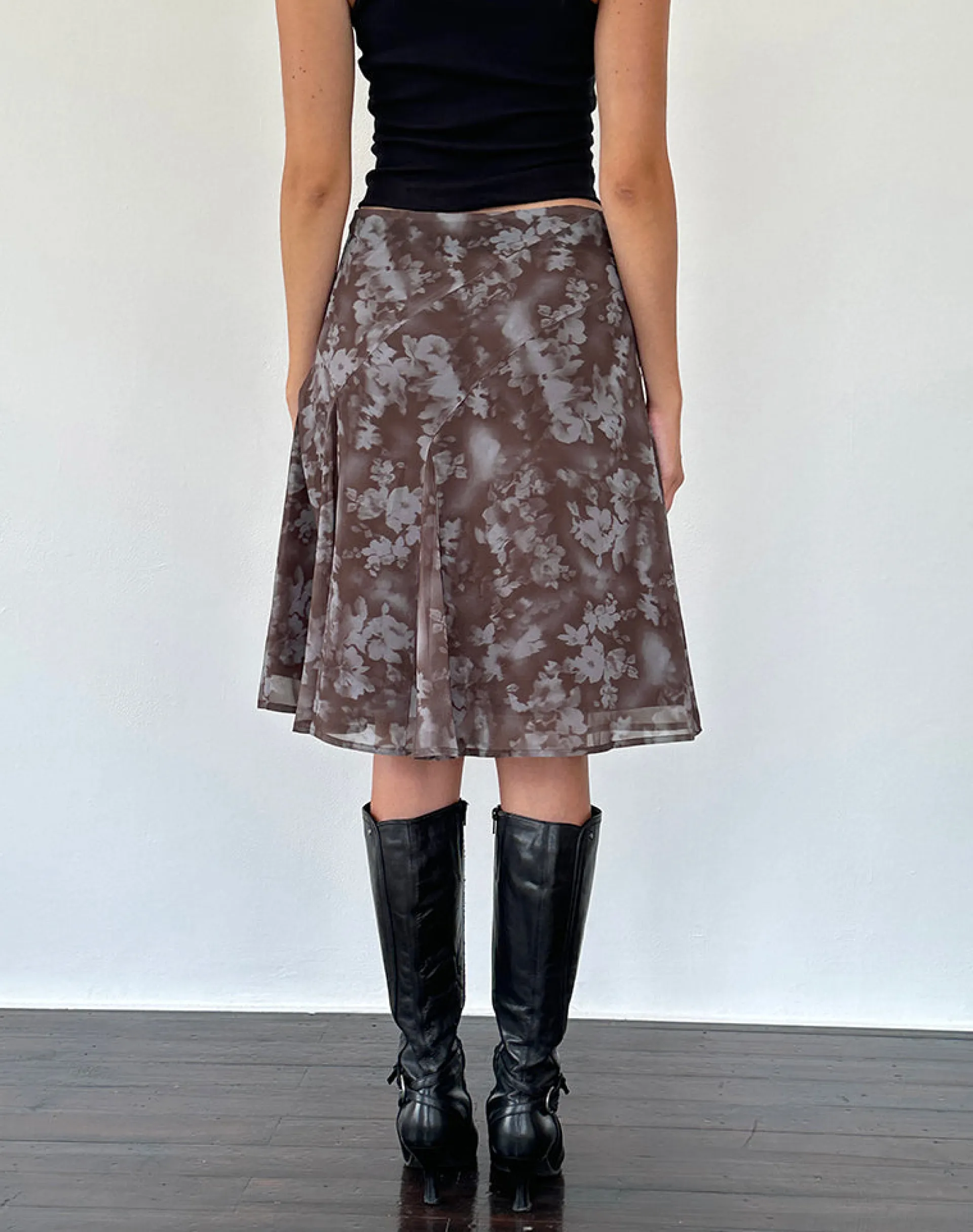 Motel Rocks Printed Skirts | Midi Skirts-Clarita Midi Skirt in Botanical Shadow Brown
