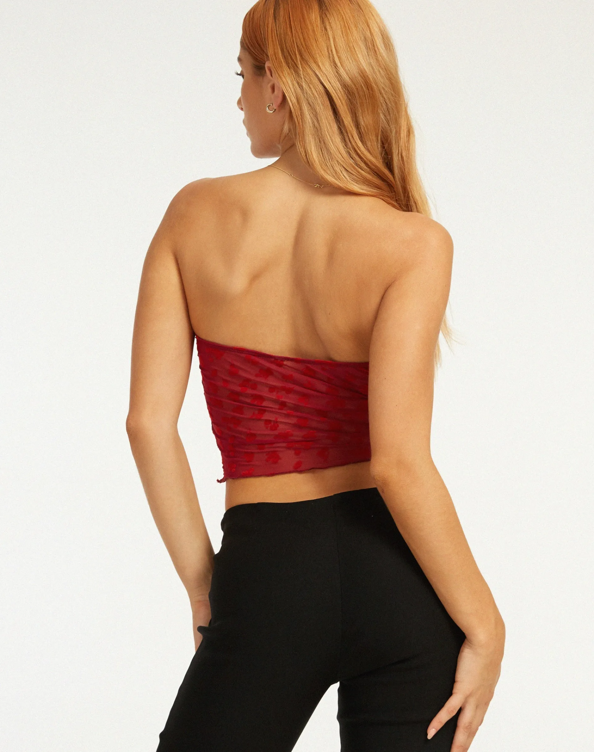 Motel Rocks Bandeau Tops-Claryn Corset Top in Red Flock Mesh RedFlockMesh