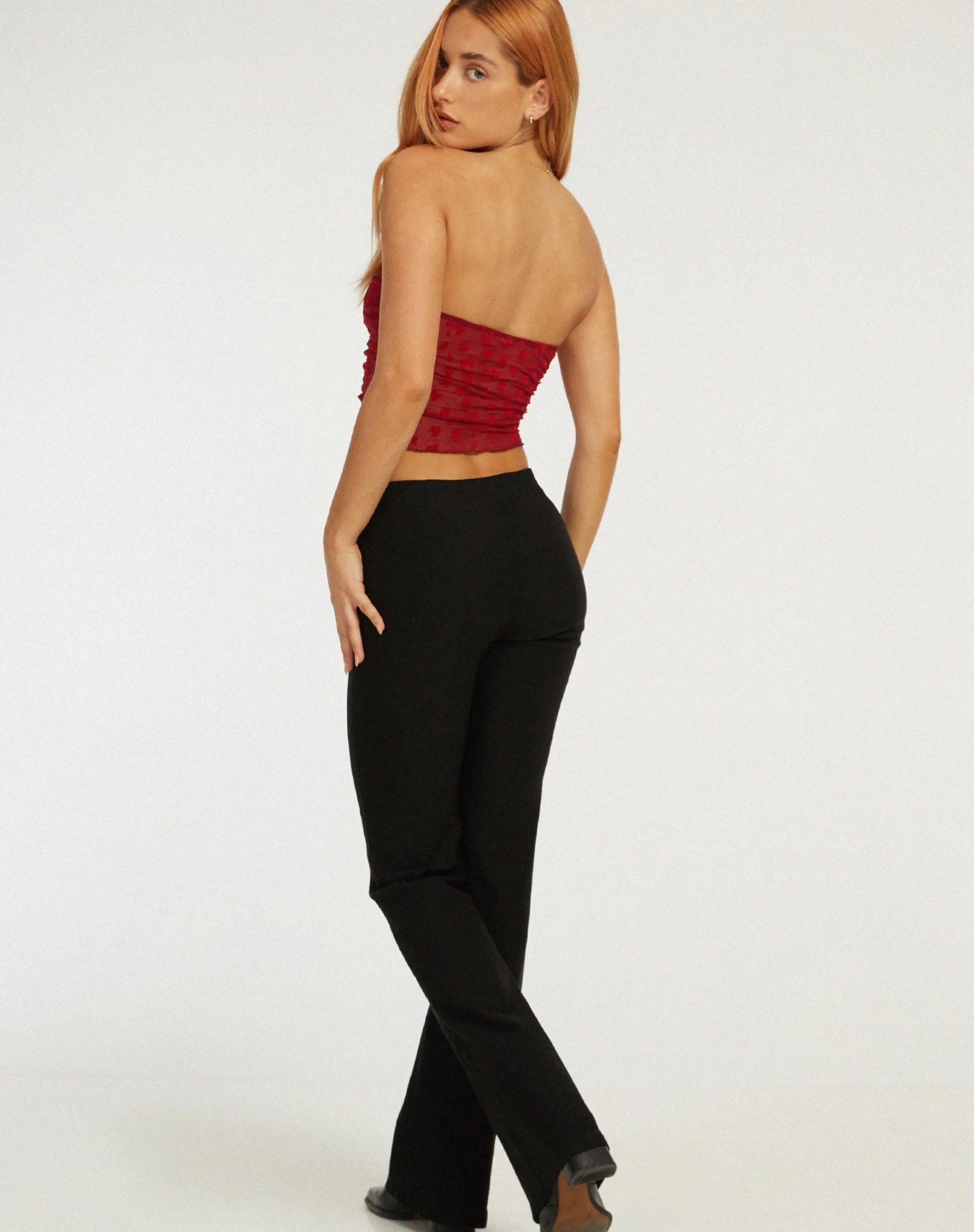 Motel Rocks Bandeau Tops-Claryn Corset Top in Red Flock Mesh RedFlockMesh