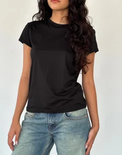 Motel Rocks Tees-Clio Baggy Tee in Black Tissue Jersey