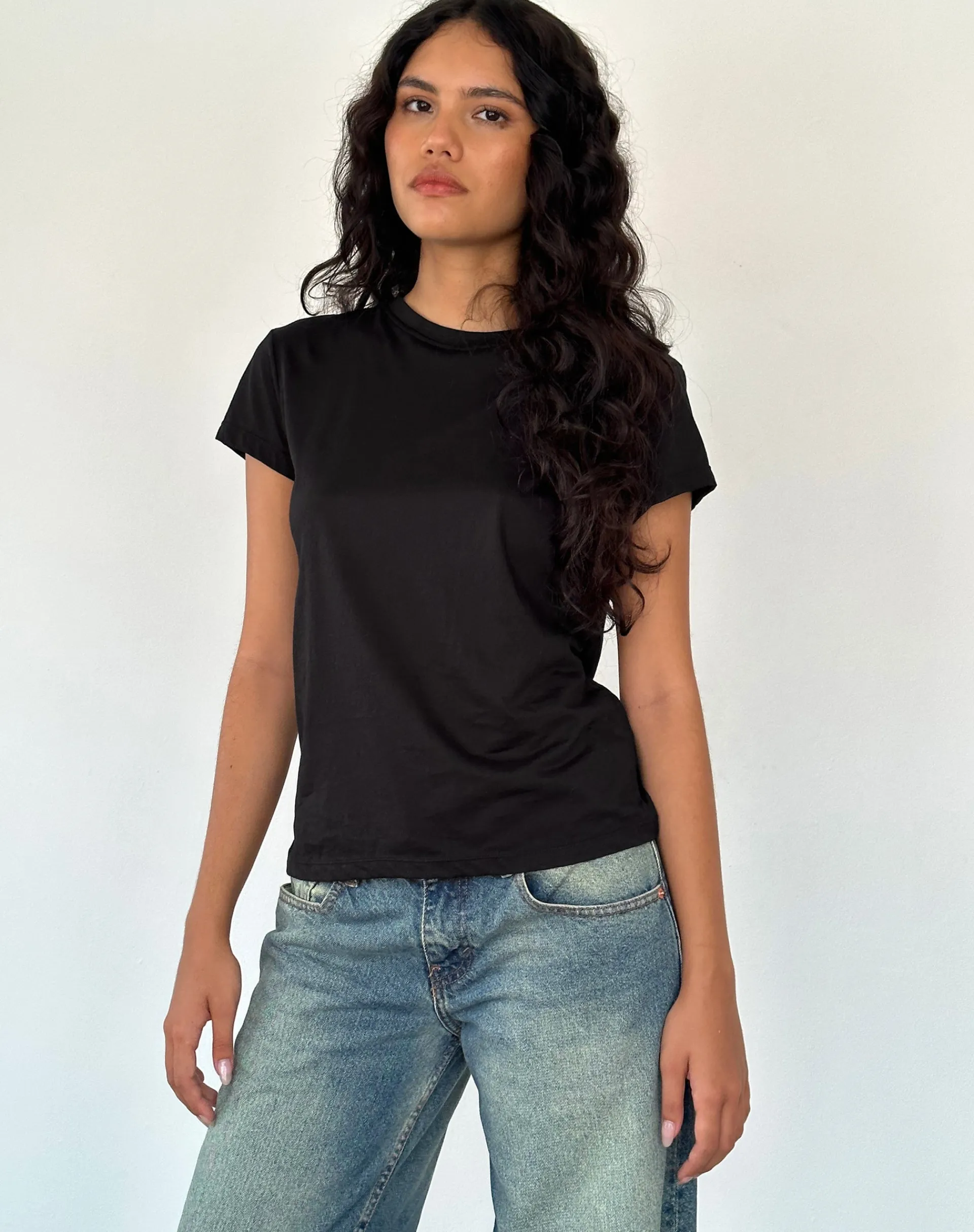 Motel Rocks Tees-Clio Baggy Tee in Black Tissue Jersey