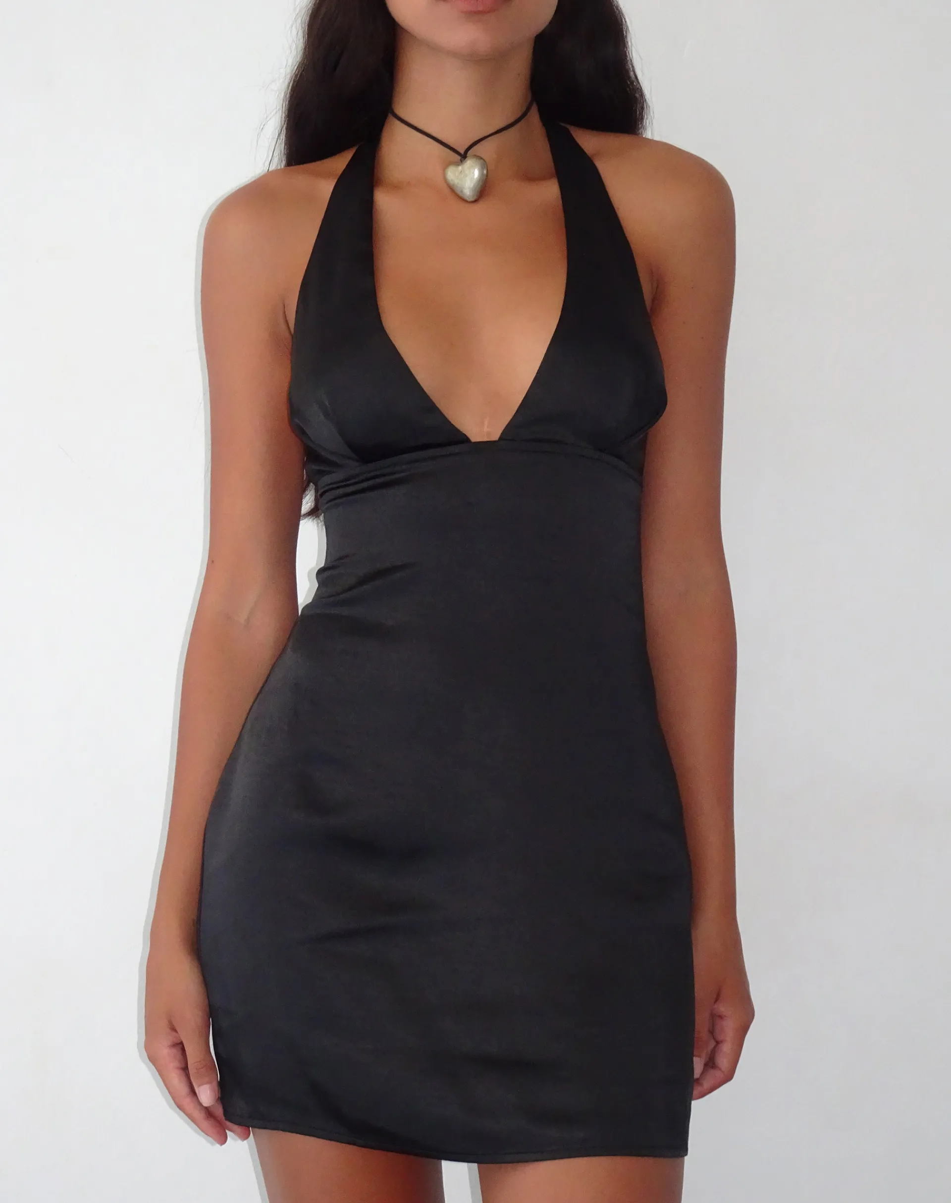 Motel Rocks Little Black Dresses | Party Dresses-Coda Slip Dress in Satin Black SatinBlack