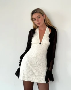 Motel Rocks Day Dresses | Bodycon Dresses-Codami Halter Neck Mini Dress in Rose Lace Ivory RoseLaceIvory