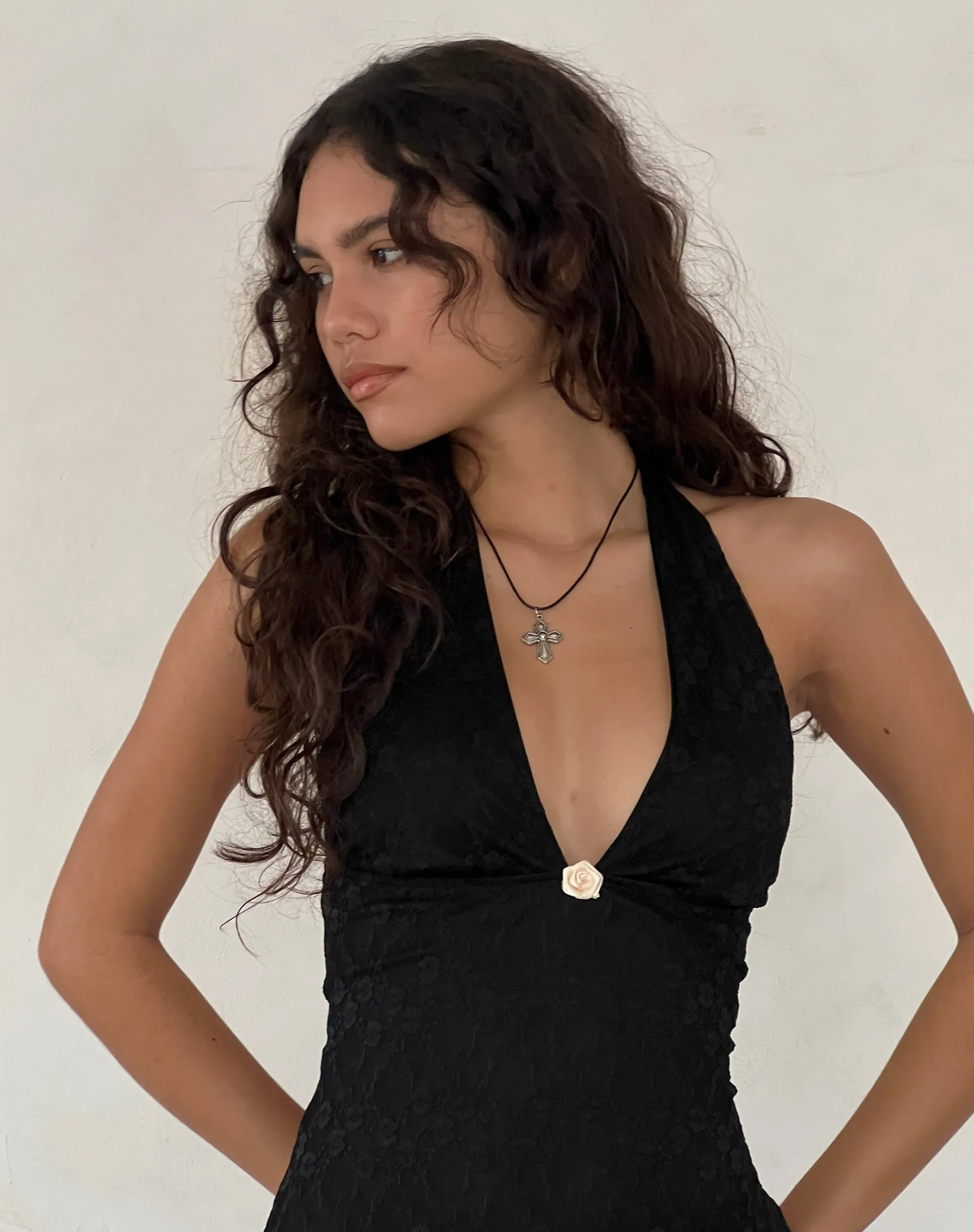 Motel Rocks Bodycon Dresses | Little Black Dresses-Codami Halterneck Mini Dress in Lace Black LaceBlack