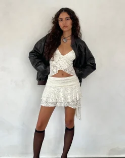 Motel Rocks Co-Ords | Strappy Tops-Cojira Lace Butterfly Top in Ivory
