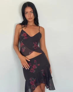 Motel Rocks Co-Ords | Printed Tops-Cojira Mesh Butterfly Top in Vintage Roses Black VintageRosesBlack