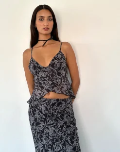 Motel Rocks Printed Tops | Strappy Tops-Cojira Mesh Butterfly Top in Black Baroque Print BlackBaroquePrint