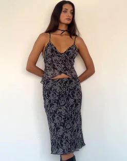 Motel Rocks Printed Tops | Strappy Tops-Cojira Mesh Butterfly Top in Black Baroque Print BlackBaroquePrint