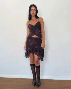 Motel Rocks Co-Ords | Printed Tops-Cojira Mesh Butterfly Top in Vintage Roses Black VintageRosesBlack