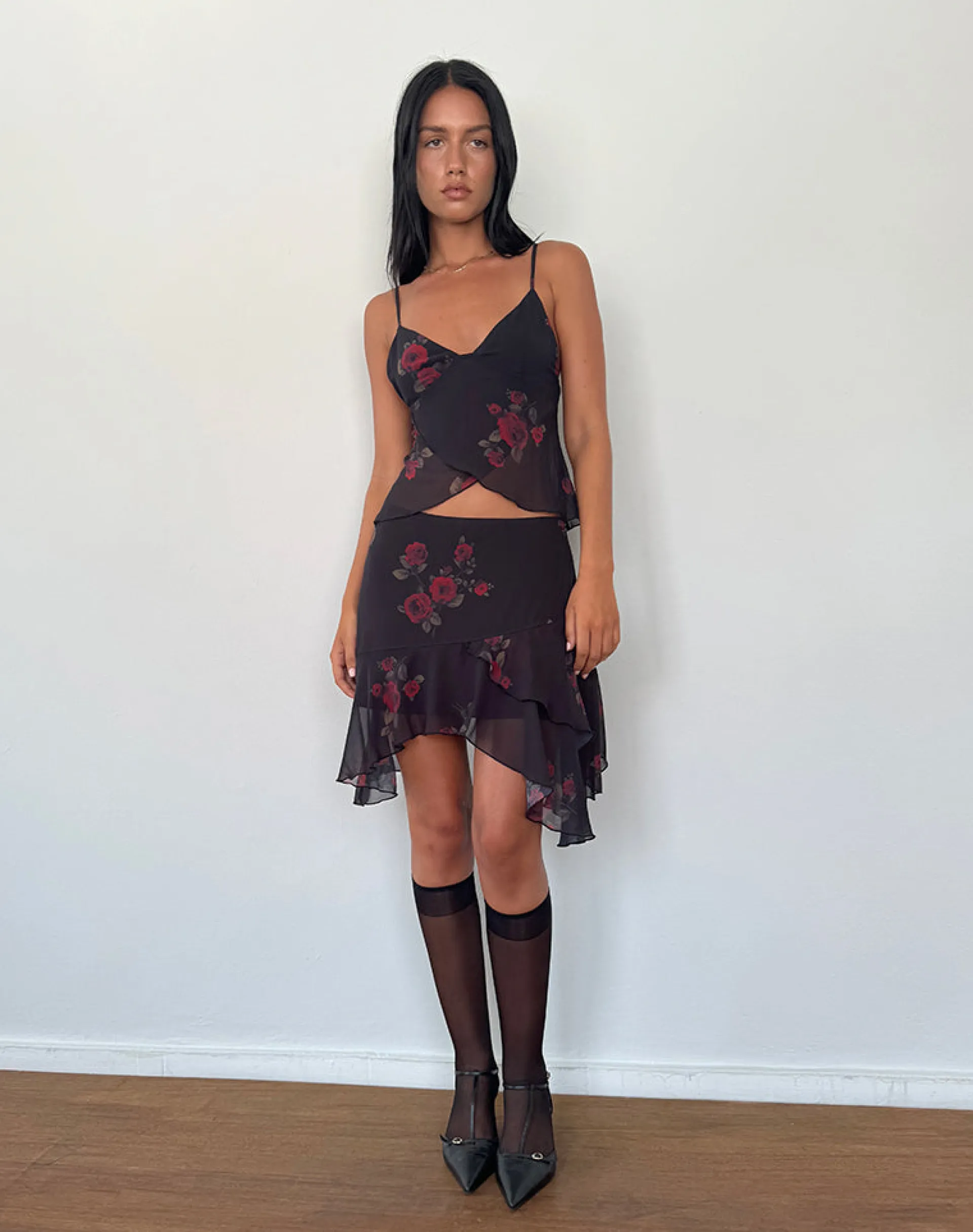 Motel Rocks Co-Ords | Printed Tops-Cojira Mesh Butterfly Top in Vintage Roses Black VintageRosesBlack