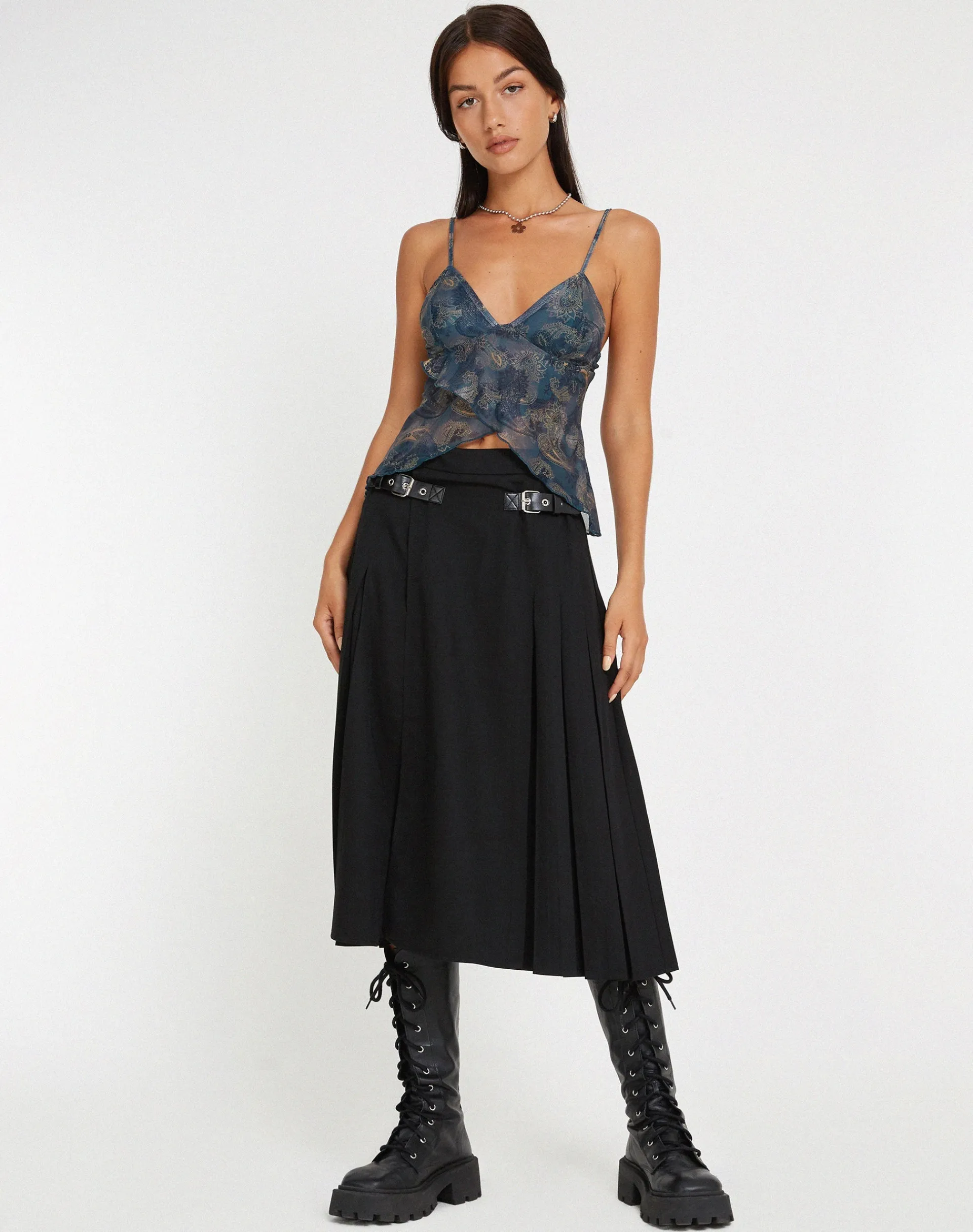 Motel Rocks Printed Tops | Strappy Tops-Cojira Mesh Butterfly Top in Tonal Blue Paisley TonalBluePaisley