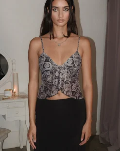 Motel Rocks Vest Tops | Printed Tops-Cojira Mesh Butterfly Top in Autumn Rose Print autumnroseprint