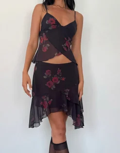 Motel Rocks Co-Ords | Printed Tops-Cojira Mesh Butterfly Top in Vintage Roses Black VintageRosesBlack