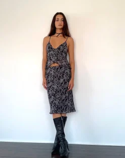 Motel Rocks Printed Tops | Strappy Tops-Cojira Mesh Butterfly Top in Black Baroque Print BlackBaroquePrint