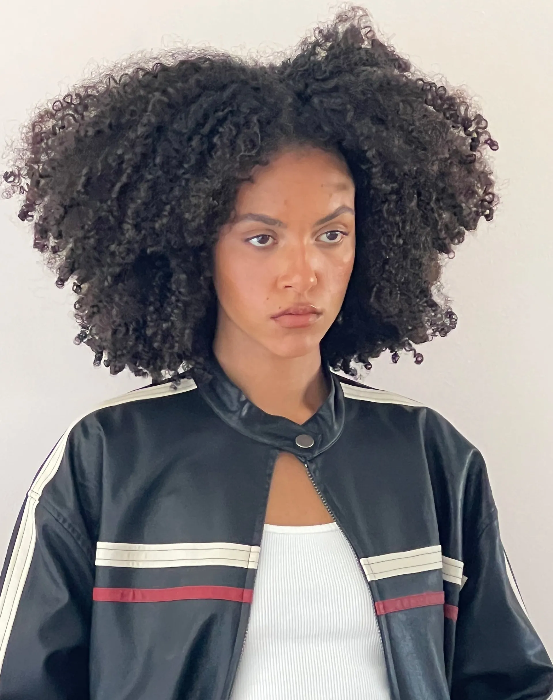 Motel Rocks Pu Jackets-Colton Jacket in PU Black with Ivory and Red Stripe PUBlackwithIvoryandRedStripe