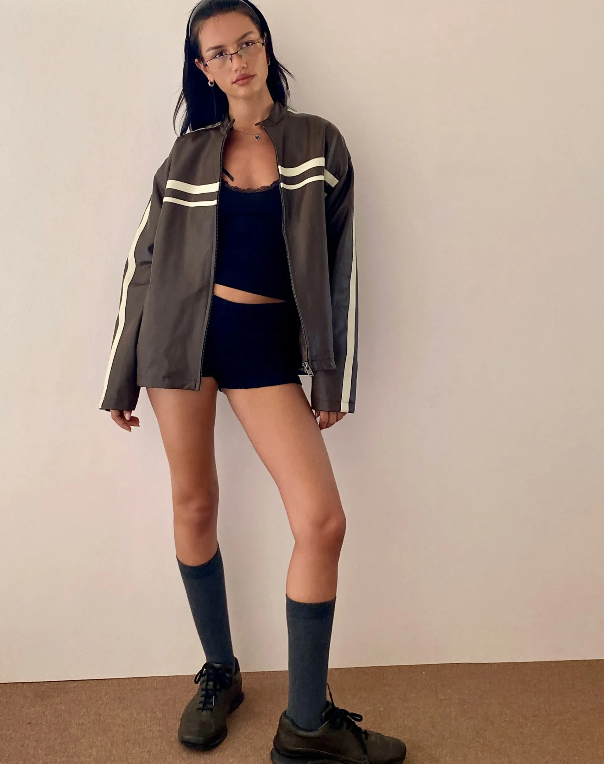 Motel Rocks Jackets-Colton Jacket in PU Chocolate with Ivory Stripe PUChocolate
