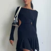 Motel Rocks Long Sleeve Dresses | Little Black Dresses-Cordelia Long Sleeve Cut Out Mini Dress in Black