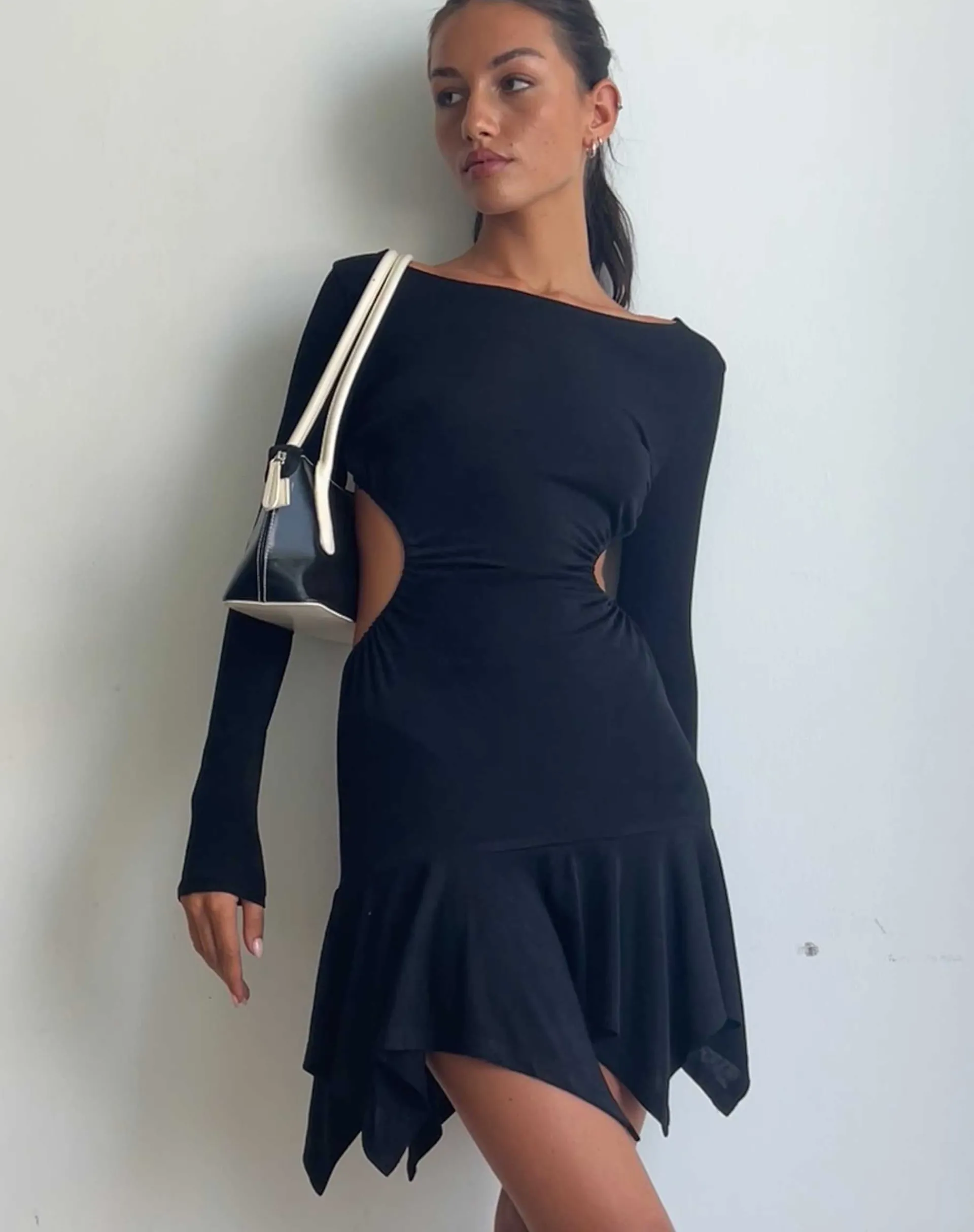 Motel Rocks Long Sleeve Dresses | Little Black Dresses-Cordelia Long Sleeve Cut Out Mini Dress in Black