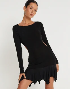 Motel Rocks Long Sleeve Dresses | Little Black Dresses-Cordelia Long Sleeve Cut Out Mini Dress in Black