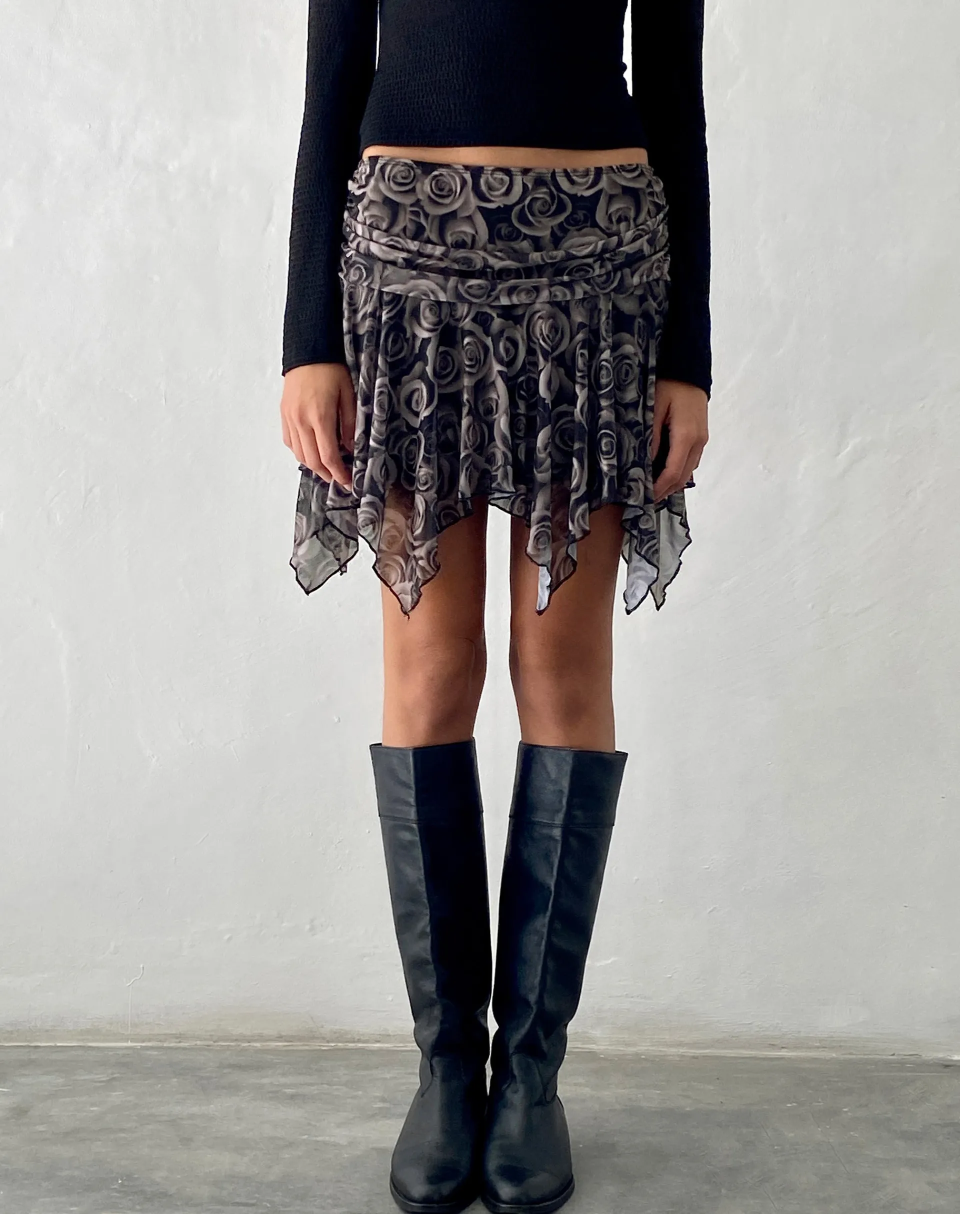 Motel Rocks Printed Skirts-Cordelia Mini Skirt in Autumn Rose Print AutumnRosePrint
